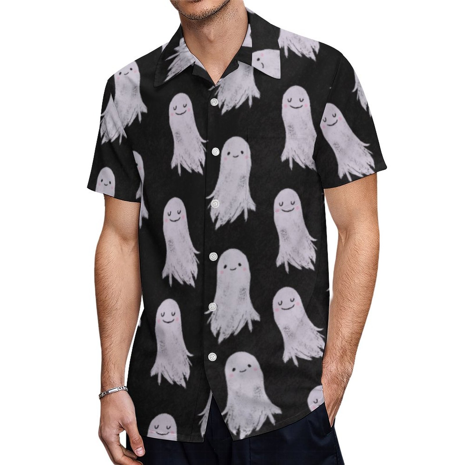 Short Sleeve Ghosts Bats Pumpkins Halloween Hawaiian Shirt Mens Button Down Plus Size Tropical Hawaii Beach Shirts
