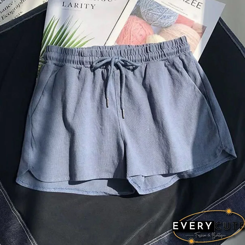 Women Shorts Summer Casual Solid Drawstring Shorts High Waist Loose Shorts For Girls Soft Cool Female Short S-3XL
