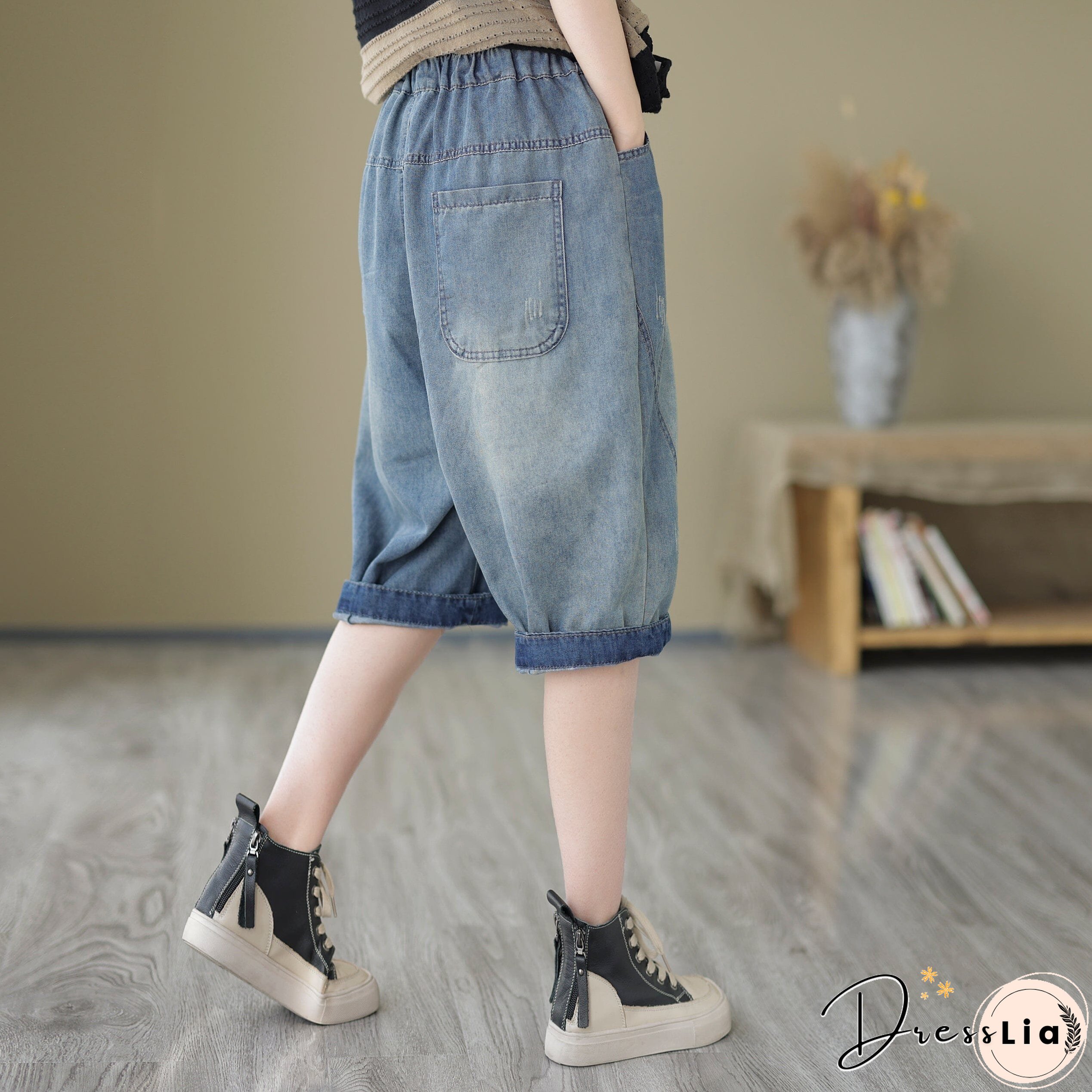 Retro Summer Loose Patchwork Denim Shorts