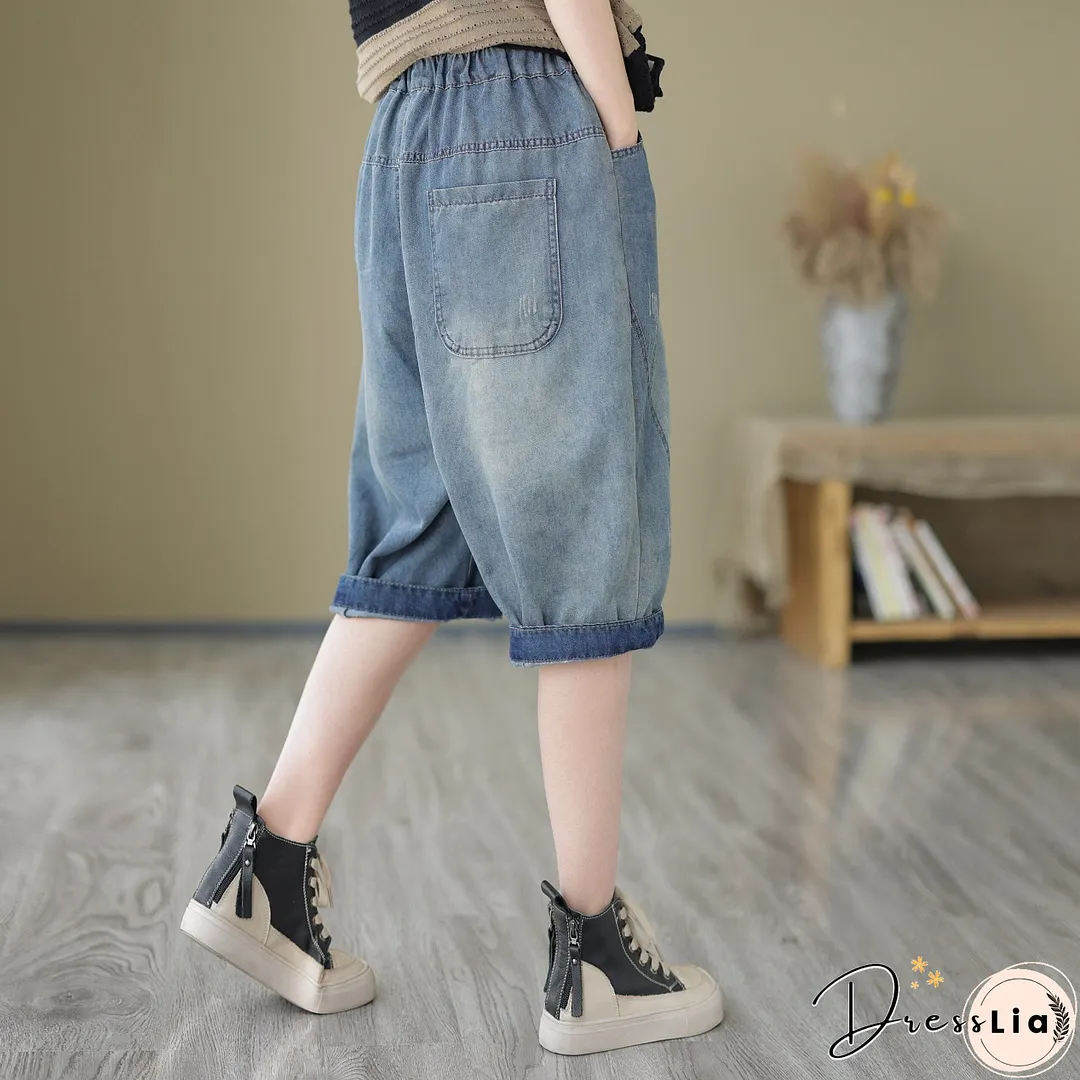 Retro Summer Loose Patchwork Denim Shorts