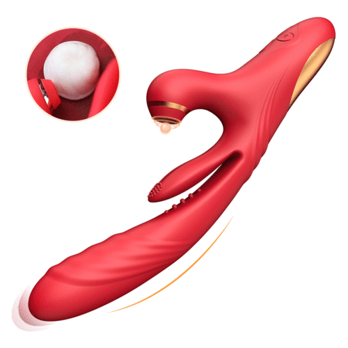 3-in 1 Rabbit Vibrator with Tongue for G-spot - Rose Toy