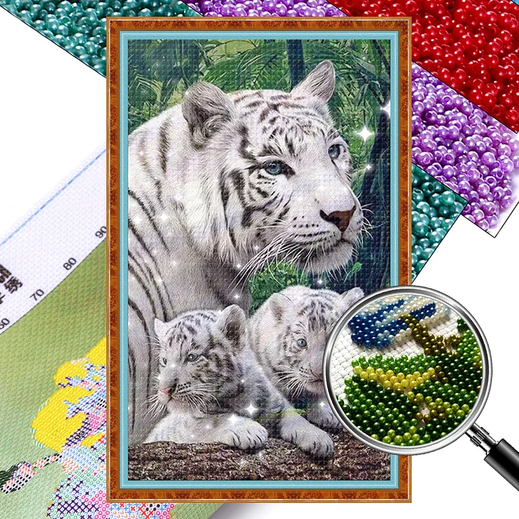 【Bead embroidery】 Tiger Mother And Child (35*58cm) 9CT Stamped Cross Stitch gbfke