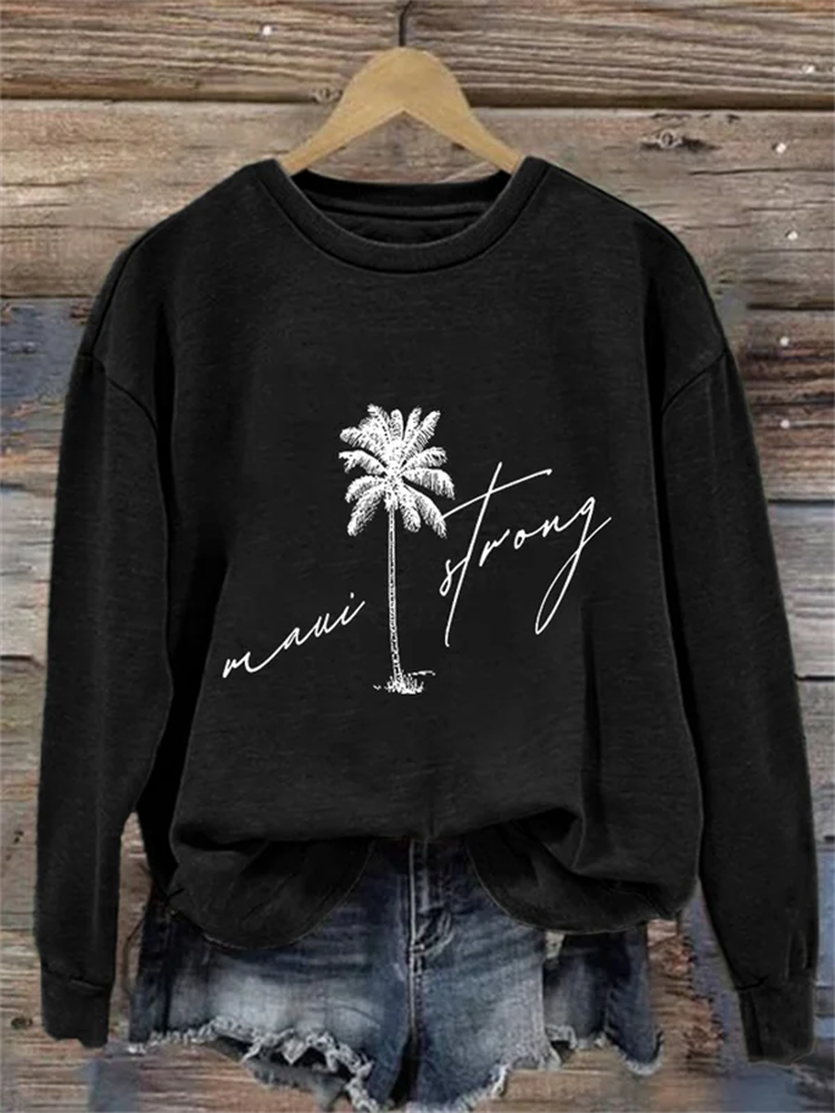 Comstylish Retro Maui Strong Pray For Maui Palm Tree Print Sweatshirt