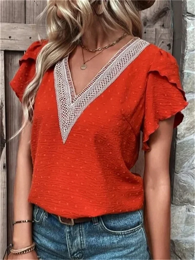 Lace V-neck Short Sleeve