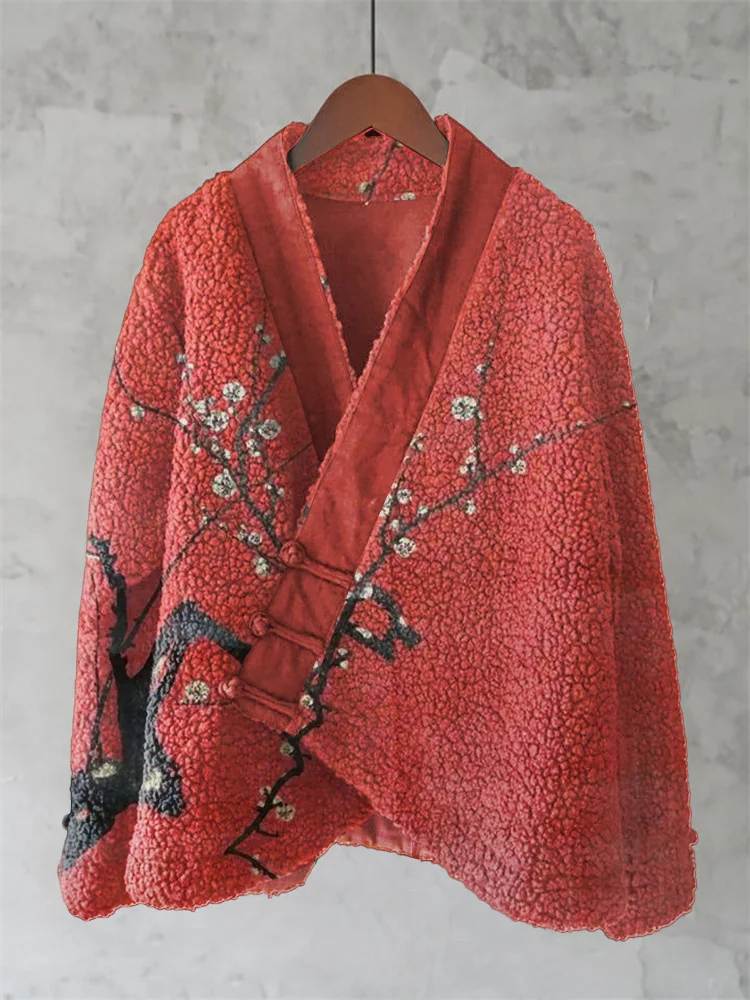 Japanese Plum Blossom Art Print Wool Kimono Cardigan