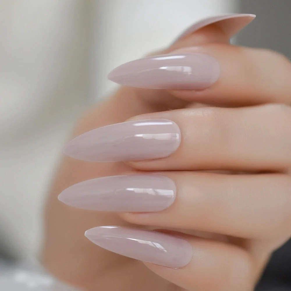 Sharp Pointed Fake Nails Black Gelnails Medium-Long Size Real Stiletto Point Acrylic Nail Tips 24-Nail Inspo