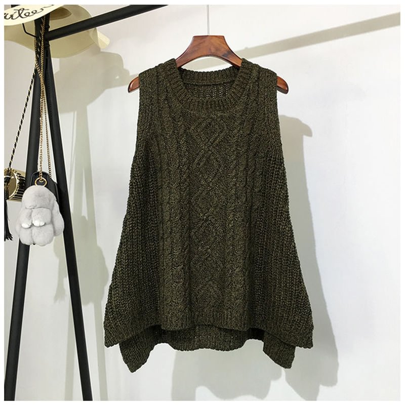 Autumn And Winter Clothing Thick Wool Vest Female Knitted Vest Loose Large Size Round Neck In The Long Section Of The Wild Vest