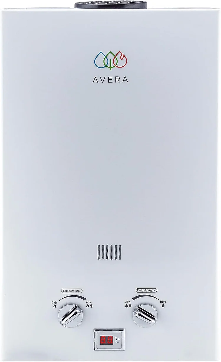 AVERA Calentador de agua Instantaneo GAS NATURAL, Boiler de Paso, Capacidad 6 Litros/Minuto, 1 Servicio, Facil Instalacion, Ahorro de Gas y Agua Caliente al Instante, C6LNAT