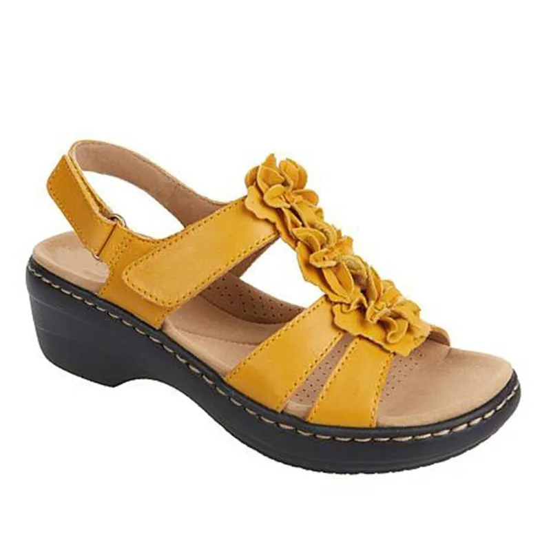 Breakj Breakj 2025 New Hollow Slope And Fish Mouth Flowers Leisure Comfortable Large Size Sandals Women