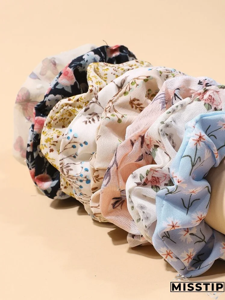8pcs Floral Print Scrunchie