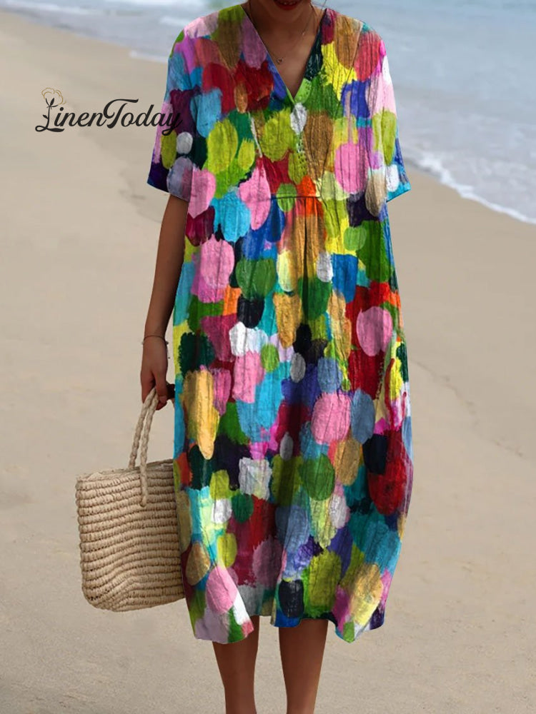Women’s Colorful Art Print Flowy Dress Multicolor / S