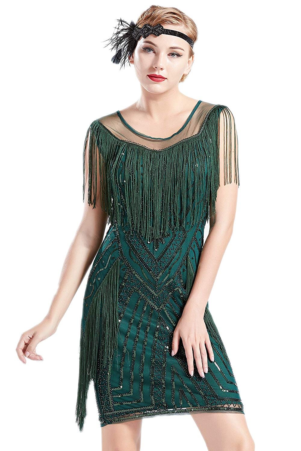 1920s Gatsby Dress Long Fringe Flapper Dress Roaring 20s Sequins Beaded Dress Vintage Art Deco Dress