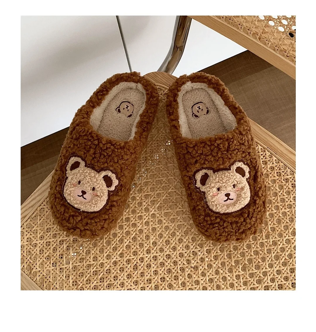 2022 Winter Women Slipper Lovely Bear Cartoon Plush Cotton Home Slippers Female Indoor Household Anti-Skid Thick Bottom Slipper