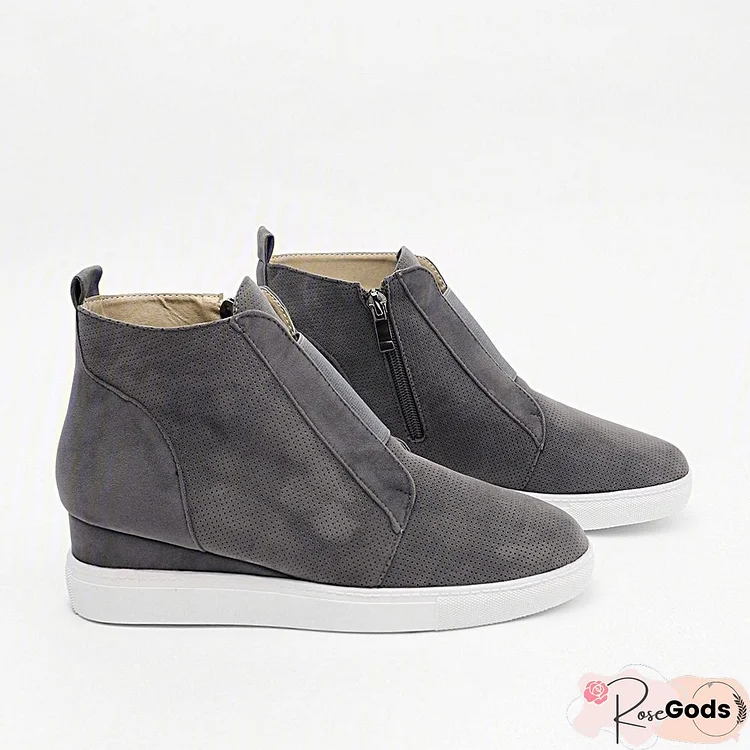 Women's Fashion Sneakers Platform Wedges Strap High Top Zipper Penny Booties Faux Leather