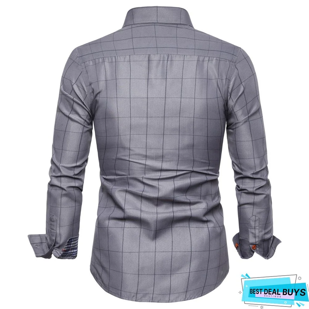 Spring/Autumn Mens Long Sleeve Plaid Cotton Shirts
