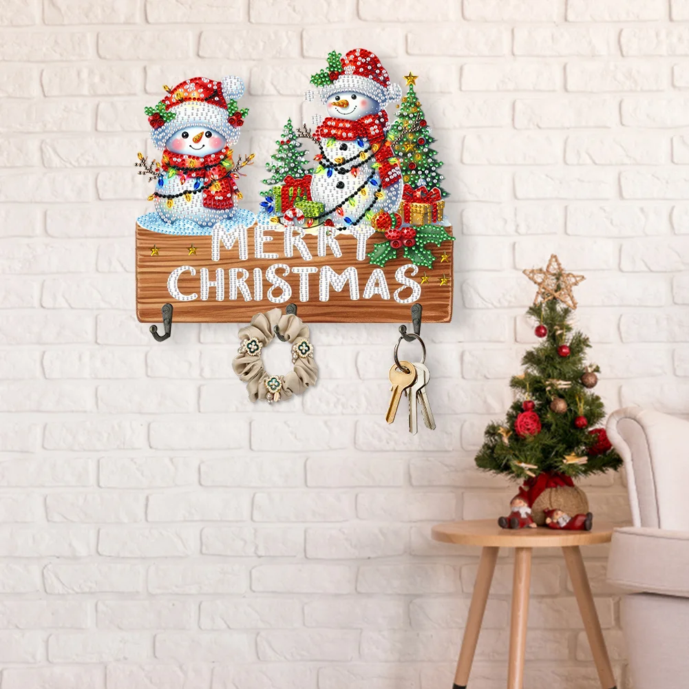 DIY Christmas Snowman Wooden Christmas Diamond Art Hanging Hooks Home Decor