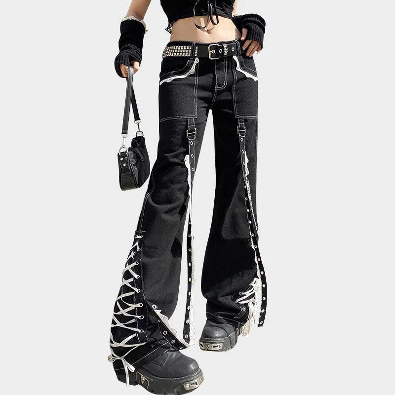 Lace Ribbon Chain Bell Horn Pants