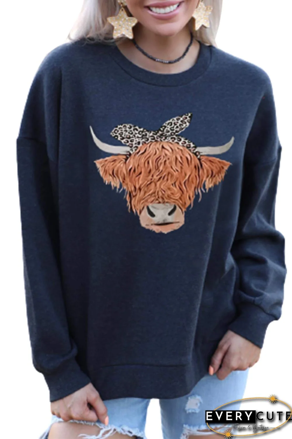 Leopard Headband Cow Print Sweatshirt