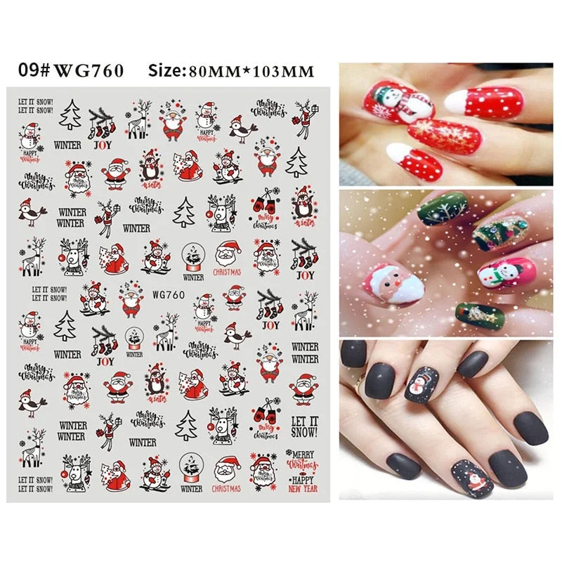 3D Christmas Nail Stickers For Nails Art Decoration Snowflakes Designer Nail Foil Shiny Iridescent Gold Autumn Winter Sliders