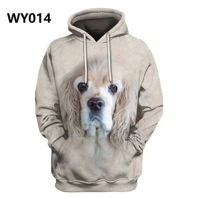 Spring Autumn Mens Hoodies with Cap 3D Digital Dog Pet Print Long Full Sleeves Casual Hip Hop Counple Women Clothes Front Pocket