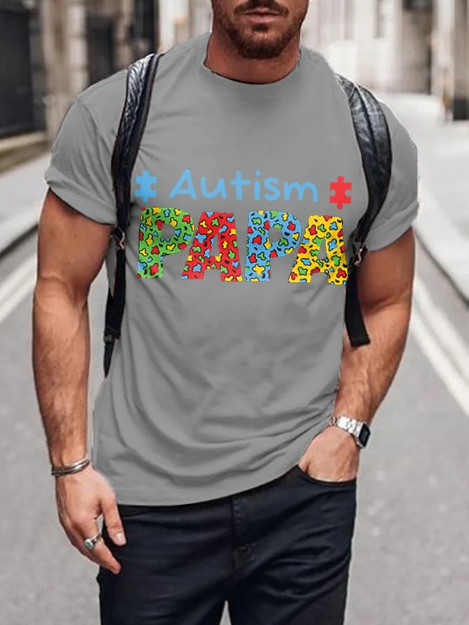 Men's Autism PAPA Autism Awareness Print T-Shirt socialshop