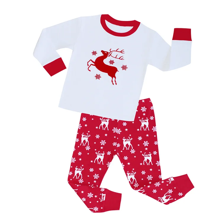 Children's Cotton Crew Neck Long Sleeve Trousers Print Christmas Suit Flusfy