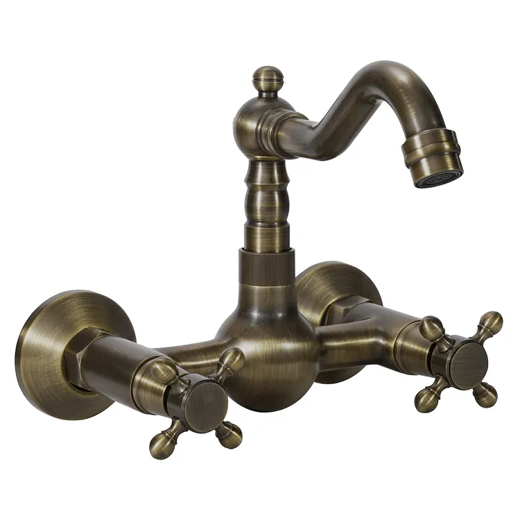 EVERSTEIN Double Handles Wall Mount Bathroom Sink Faucet in Antique