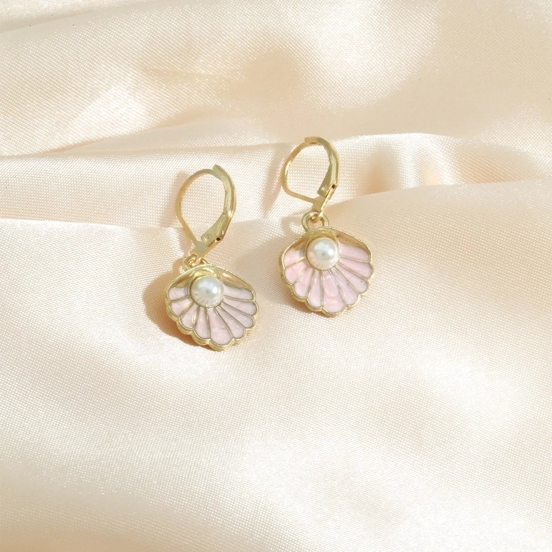 1 Pair Elegant Luxurious Romantic Shell Enamel Inlay Alloy Copper Artificial Pearls K Gold Plated Drop Earrings