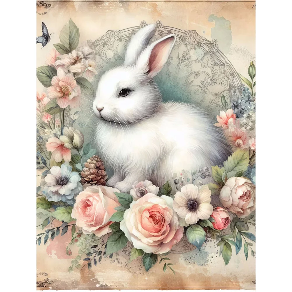 Full Round Diamond Painting - Cute Rabbit Flower(Canvas|30*40cm)