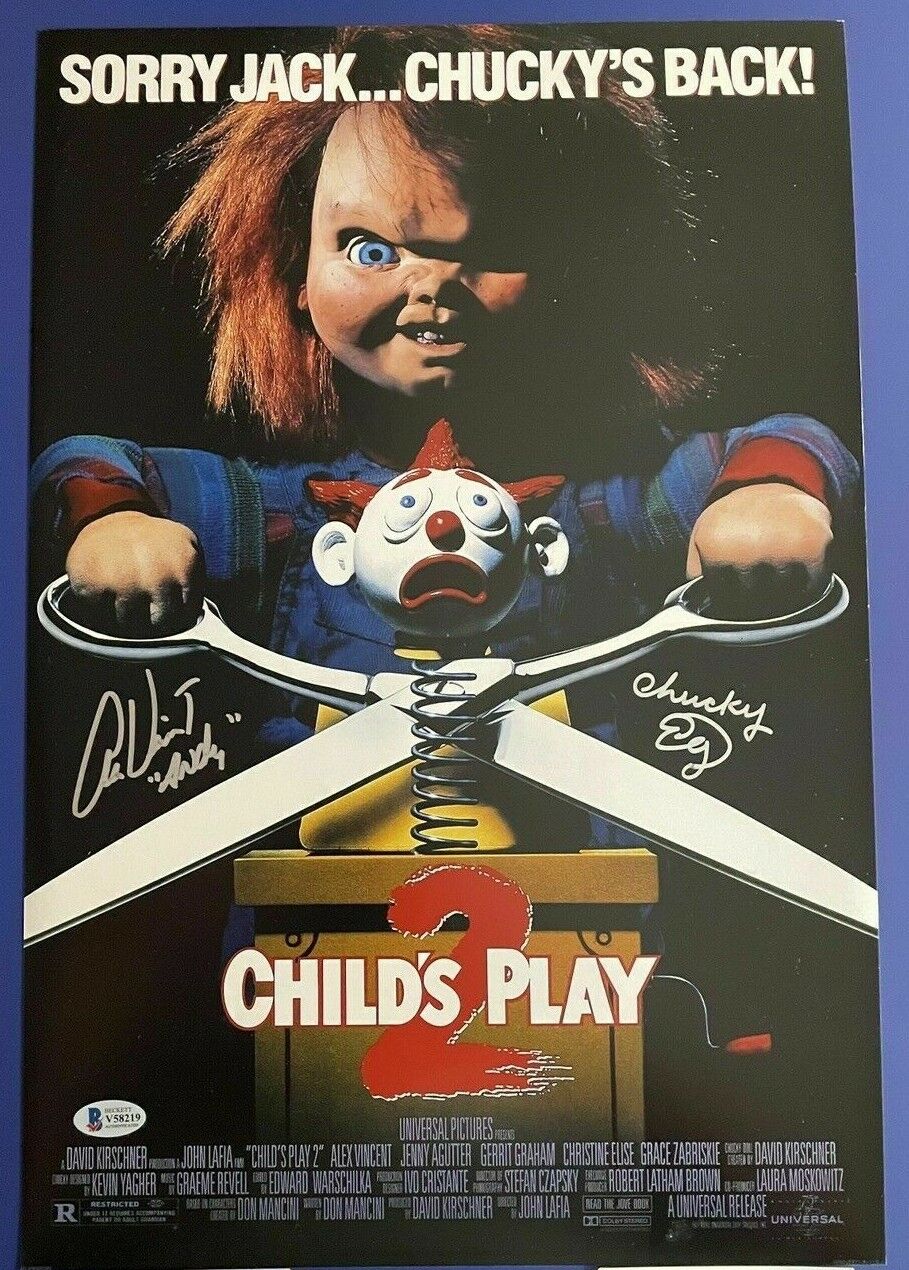 Ed Gale & Alex Vincent in Child's Play 2 signed 12x18 poster BAS Beckett COA