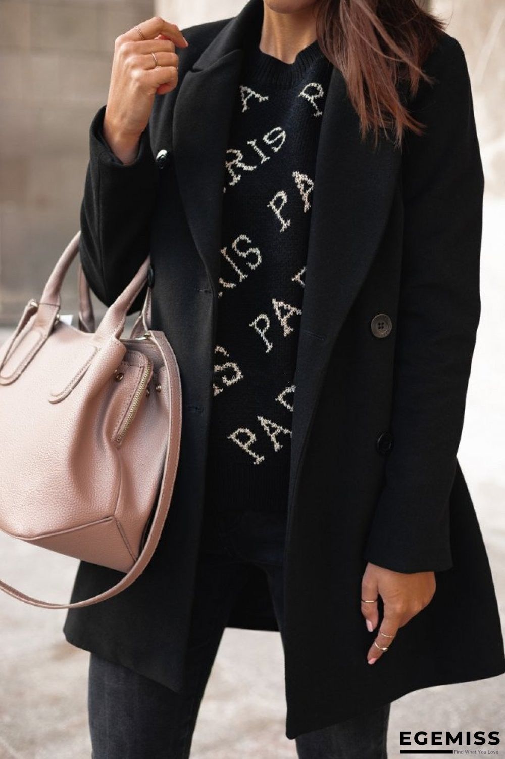 Autumn and Winter Solid Color Long Sleeve Double-row Button Suit Collar Woolen Coat Women | EGEMISS