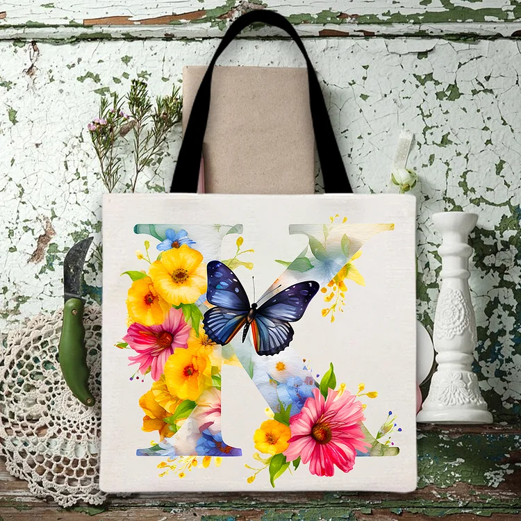 Type K Butterfly Floral Print Canvas Bag-BSTC1259