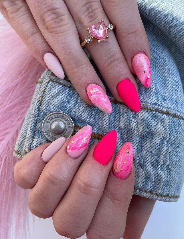 neon pink nails