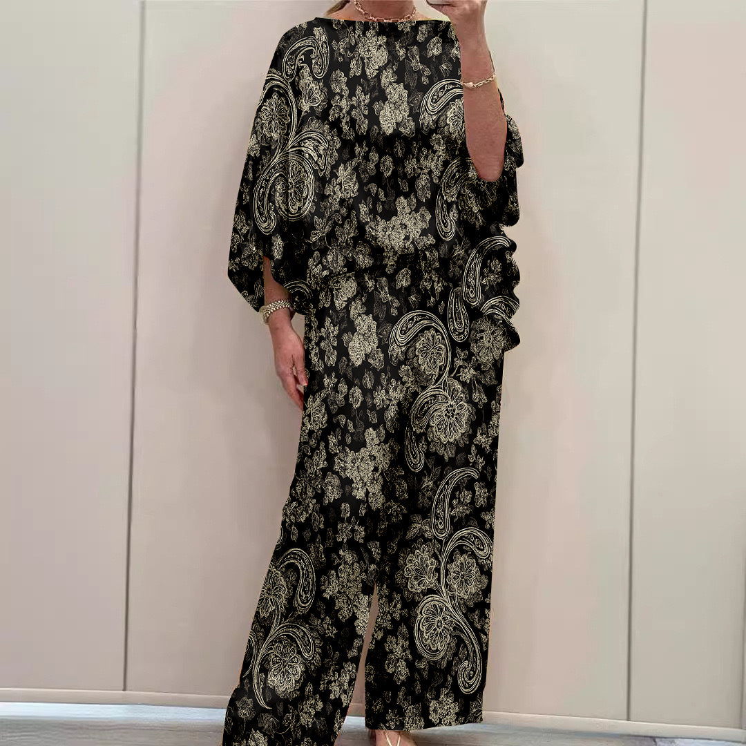 Women Long Sleeve V-neck Graphic Floral Printed Top