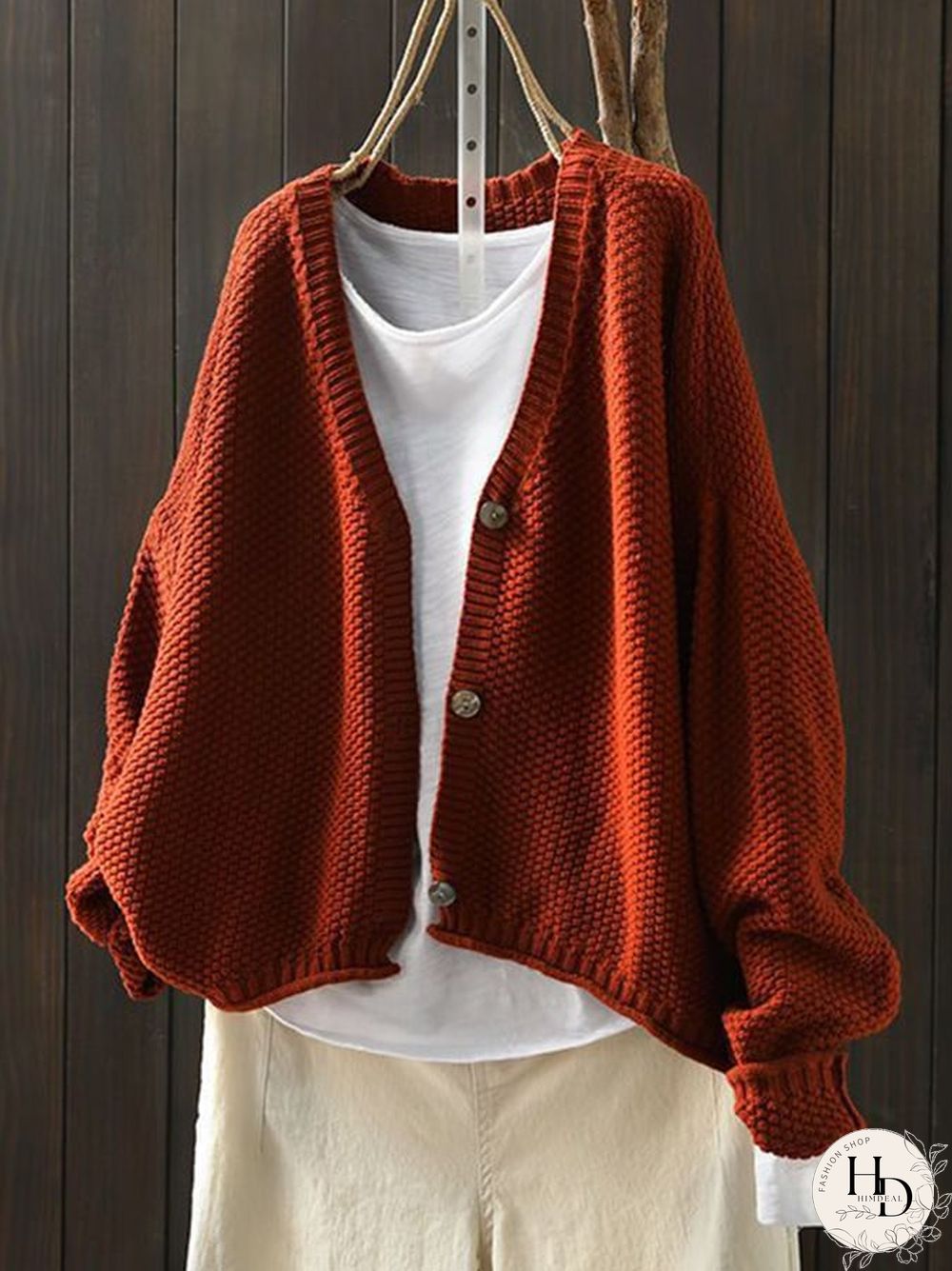 Women's Cotton Loose Art Casual Button Knit Sweater Jacket