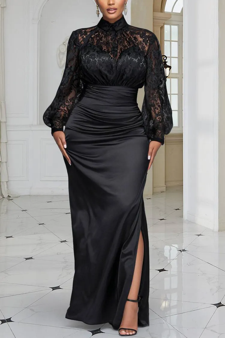 chinese dress ladies Long Open Sleeve Satin Formal Mother of The Bride Dress