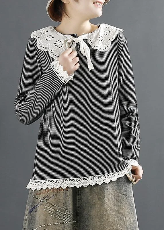 Women Peter Pan Collar Spring Classy Black Top