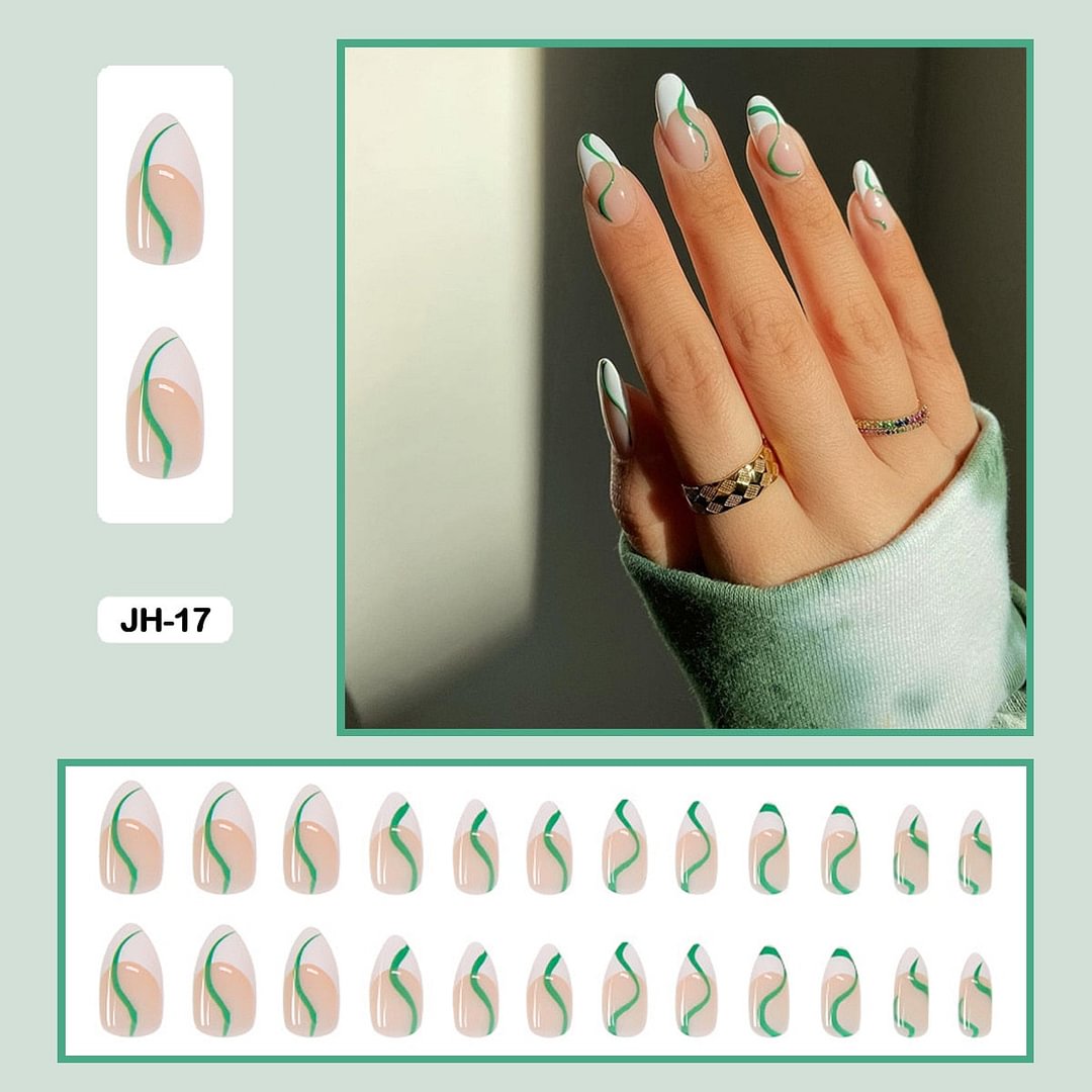 Geometric Simplicity Nails Art Wearable Fake Nail With Glue And Sticker Ellipse Short False Nails 24pcs/box With Wearing Tools