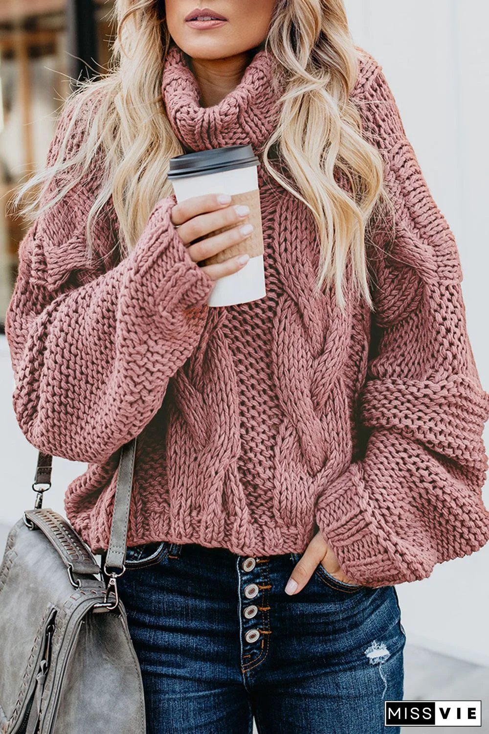 Cuddle Weather Cable Knit Handmade Turtleneck Sweater