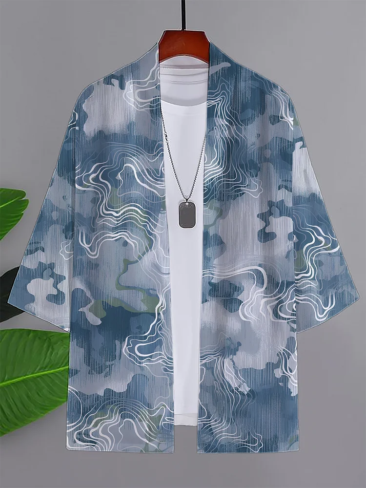 Men's Gradient Abstract Textured Print Casual Kimono Cardigan