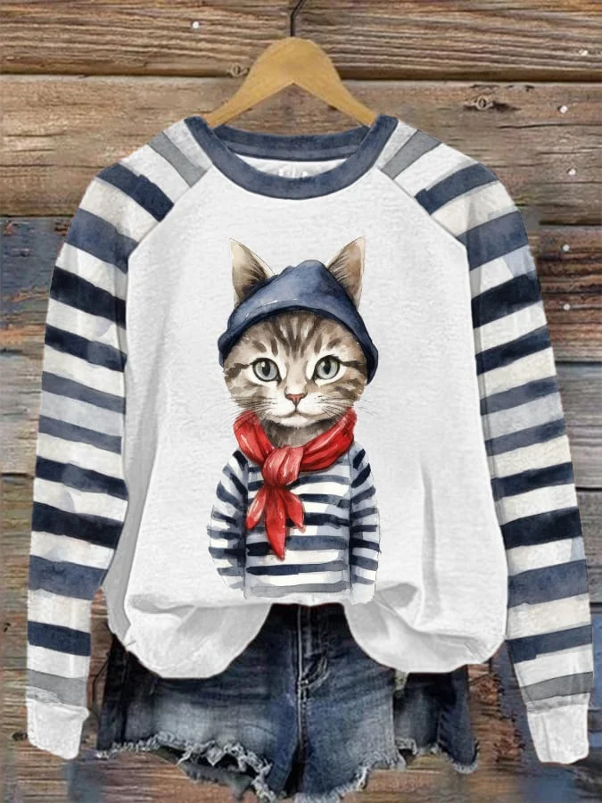 Women's Cartoon Cat Print Sweatshirt