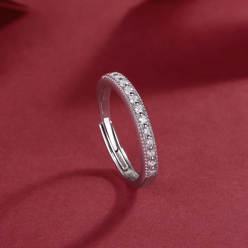 925 Sterling Silver Moissanite Geometric Adjustable Ring GRA Certificate