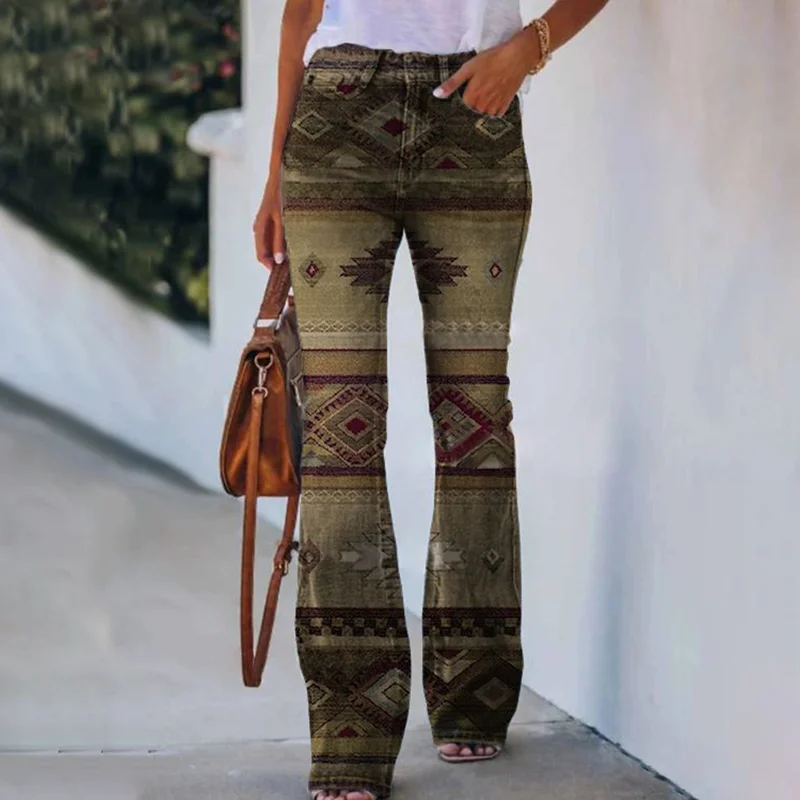 Western Geometric Print Slim Track Pants