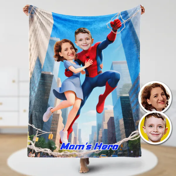 Custom Family Hero Spider Boy Blankets Personalized Face & Name Hero Blanket Gifts For Boys