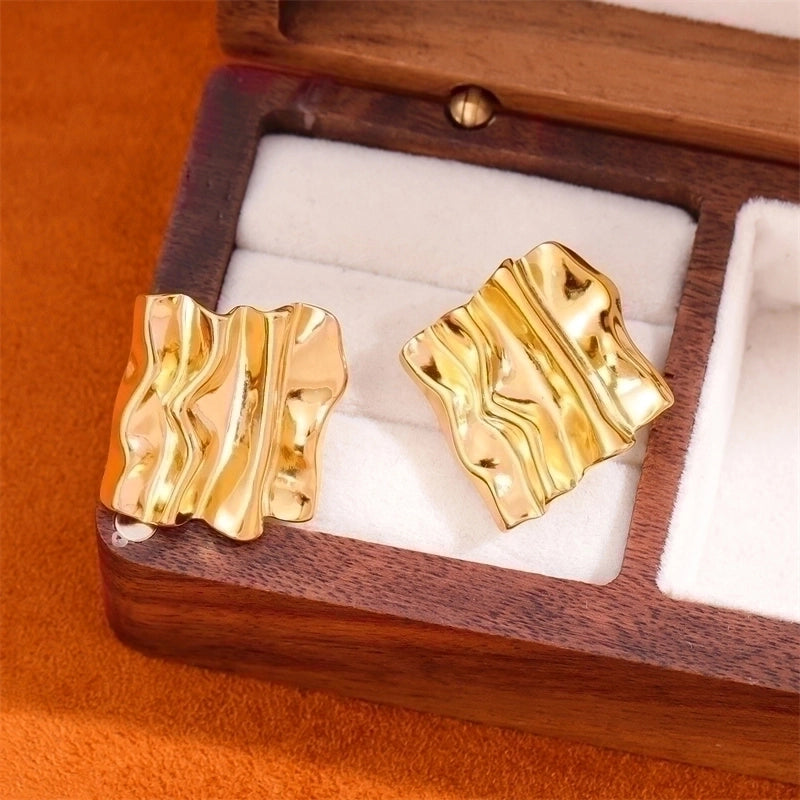 1 Pair Retro Minimalist Irregular Square Plating Stainless Steel 18k Gold Plated Ear Studs