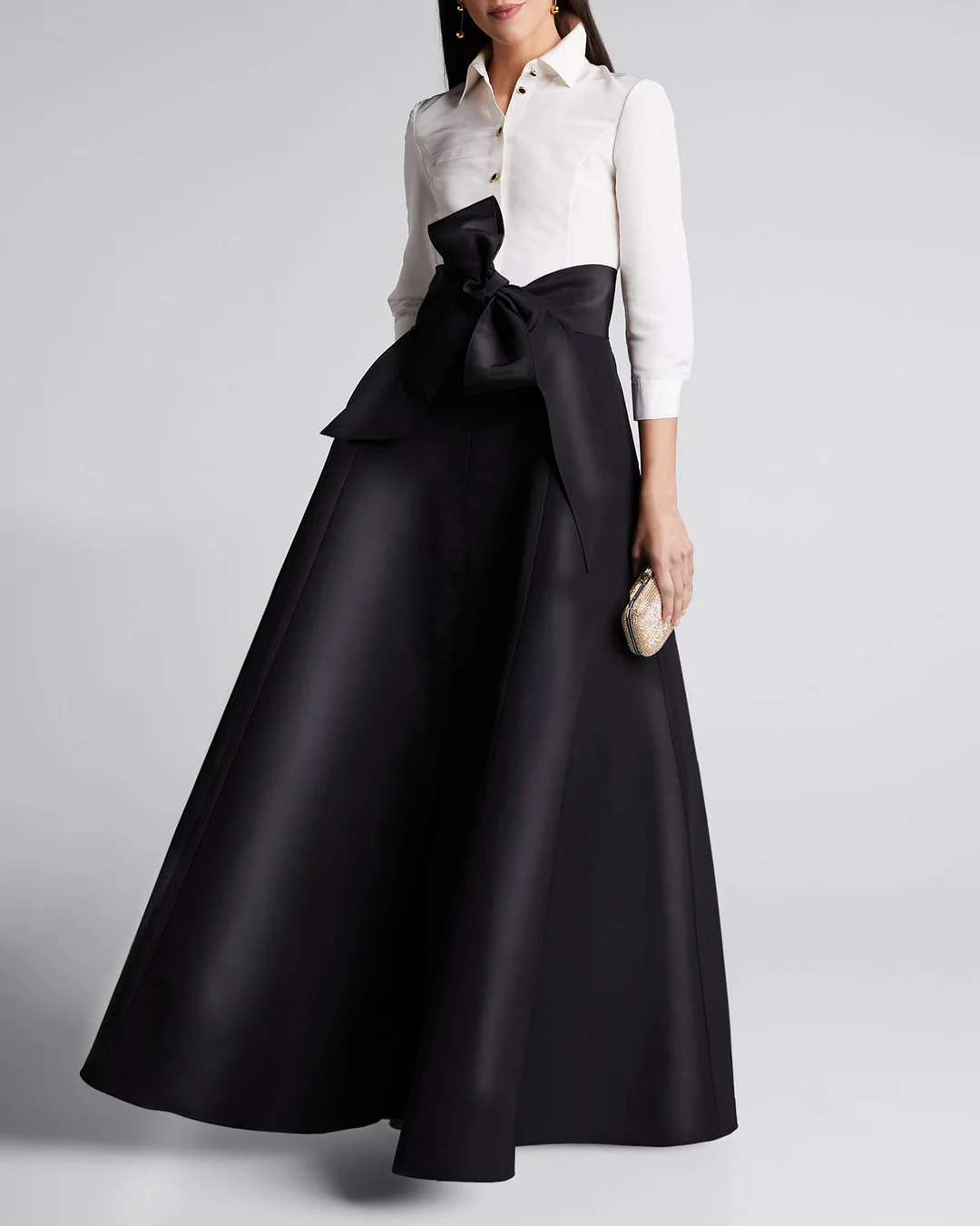 Elegant black and white stitching dress dress