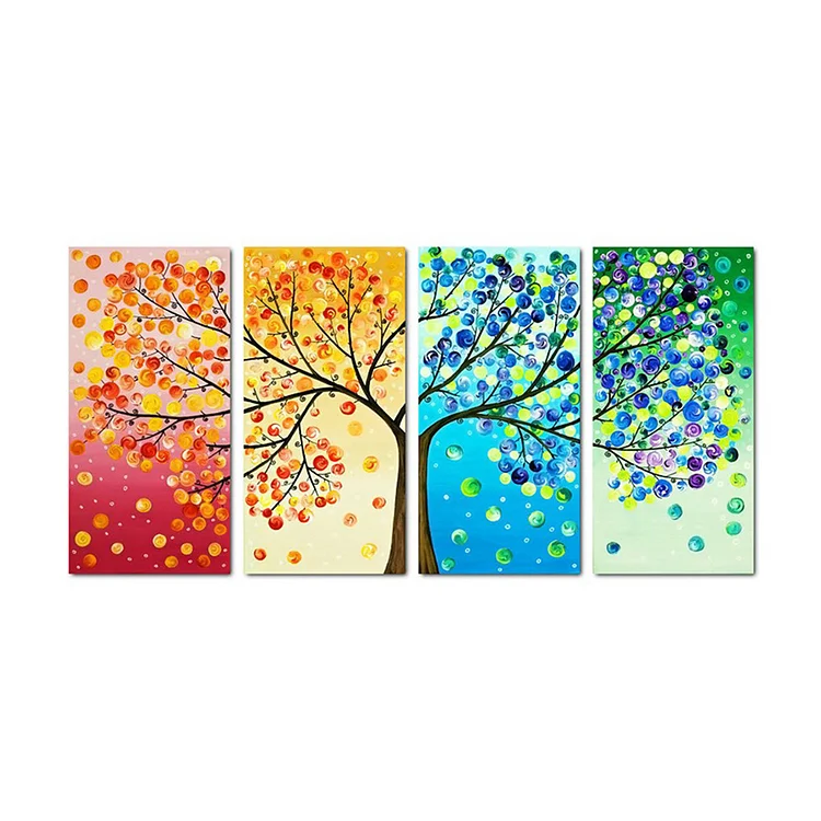 Colorful Tree 4-Pictures Combination - Full Round - Diamond Painting