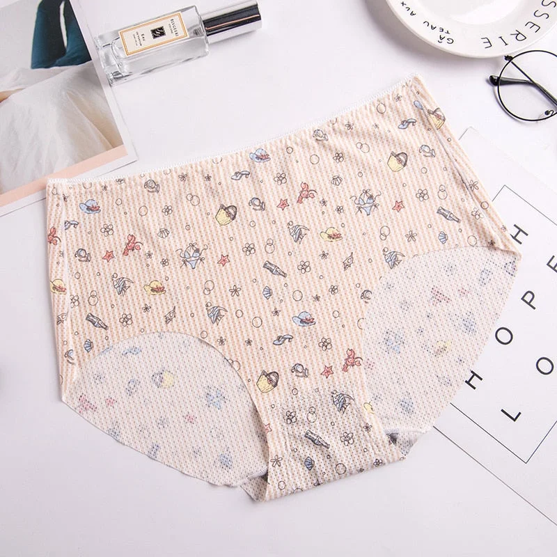 Women's Cotton Underwear Plus Size Ice Silk Comfort Panties Sexy Print Underpants Seamless Triangle Pants Female Sexy Lingerie
