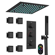 thumbnail image 2 of Black LED Rainfall Shower Faucet Set - Thermostatic System With Massage Jets 2 of 6
