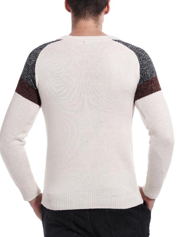 Men's Casual Color Block Round Neck Slim-Fit Sweater